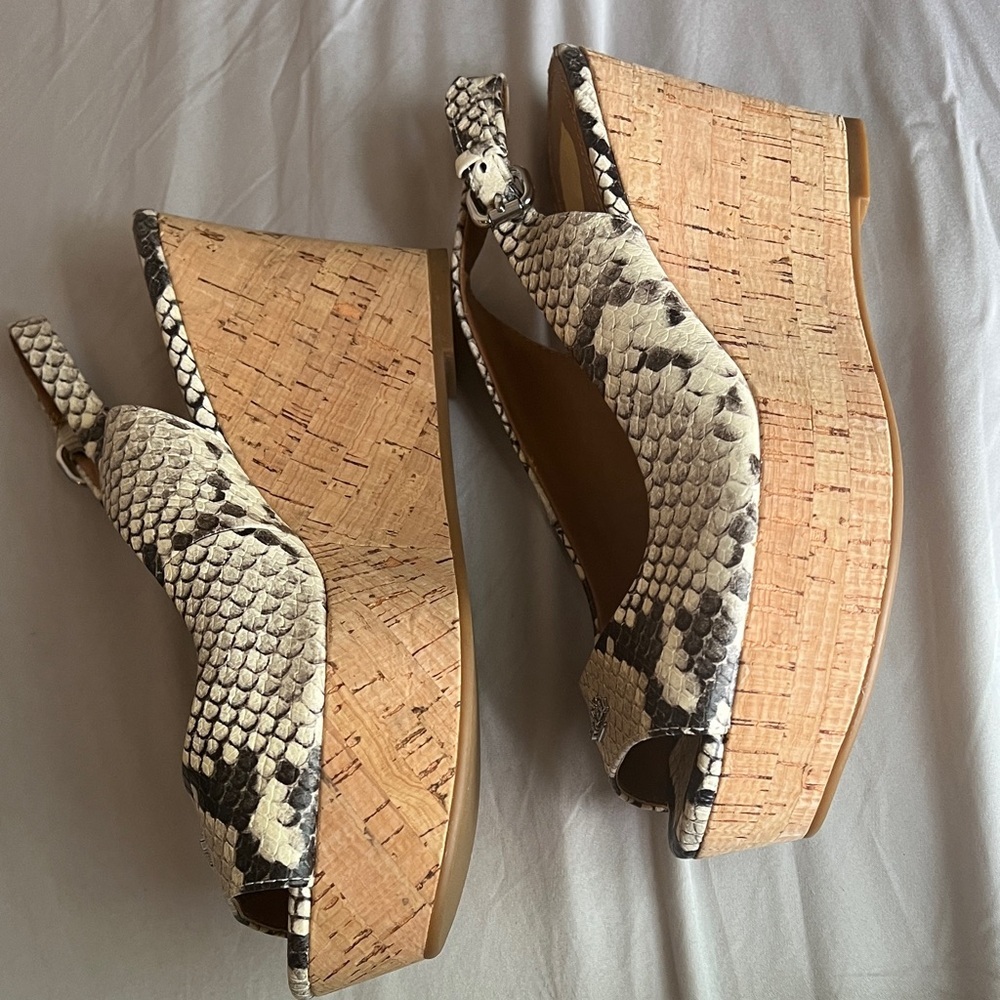 Coach Snake-Print Slingback Wedge Sandals in Cream and Black size 6